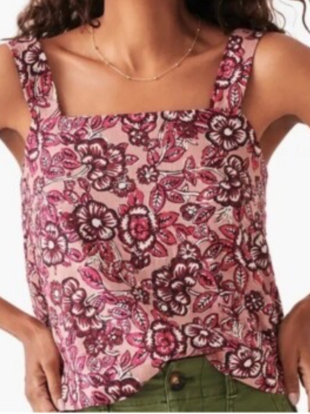 Faherty Women’s Pacifica Floral Square Neck Linen Blend Tank Size S